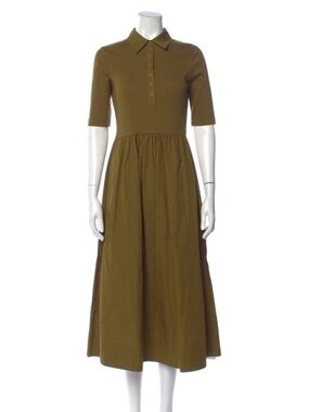 ME+EM Mixed Media Shirt Collar Maxi Dress in Olive Green